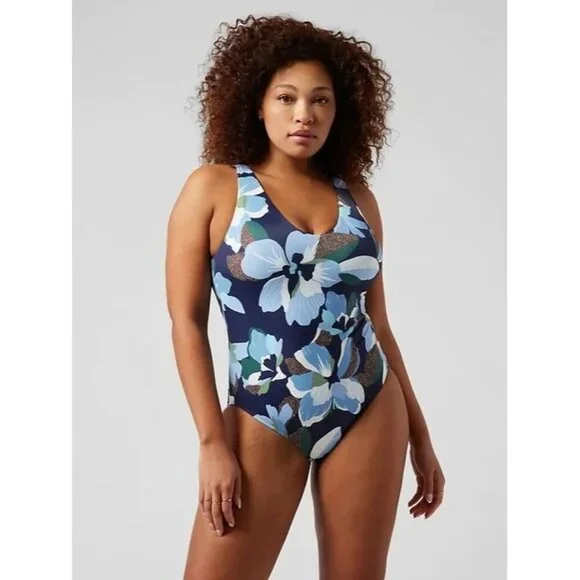 Athleta Blue Floral Tropical One Piece Swimsuit XS - Picture 4 of 14